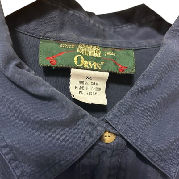 VTG Orvis Mens Silk Shirt XL Blue Button Up Preppy Office Resort Travel Outdoor - Picture 2 of 7
